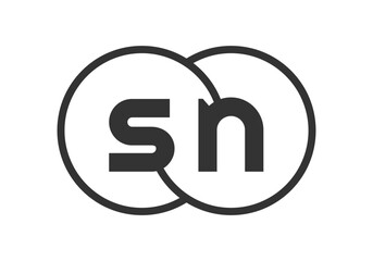 SN business company emblem with outline rounds and letters s n. Logo template of two merged circles for brand identity, logotype. Vector Infinity symbol