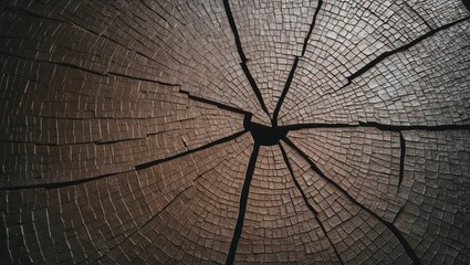 Fototapeta premium Dark Brown Tree Stump with Cracked Texture and Age Rings