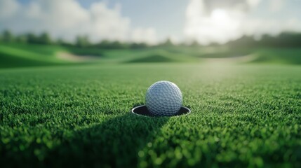 Golf clubs and balls on lush green grass in morning,playing golf,sport outdoor,golfing club for winning stroke or score,game joyful and happy concept.