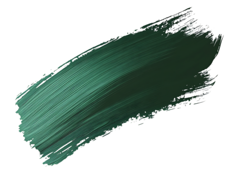 Dark green paint brush stroke with textured, bold strokes, isolated on a transparent background in PNG format.