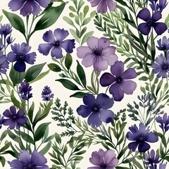 Elegant Lavender and Lilac Watercolor Flowers with Green Vines Design