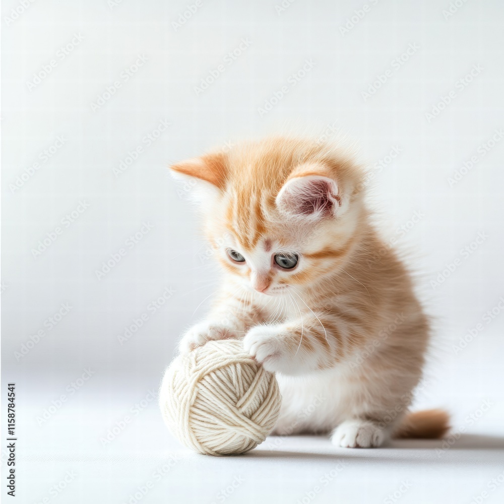 Poster cute kitten plays with a ball of yarn in a bright and cozy indoor setting during the afternoon. gene