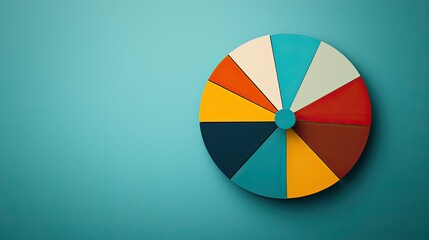 Fototapeta premium A colorful pie chart against a teal background, showcasing various segments in vibrant hues, ideal for data visualization.
