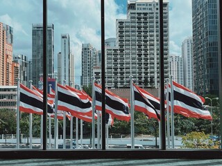 Thai Flags with Modern Cityscape