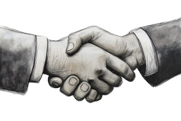 Detailed hand-drawn sketch of a handshake, textured and elegant, isolated on a transparent background in PNG format.