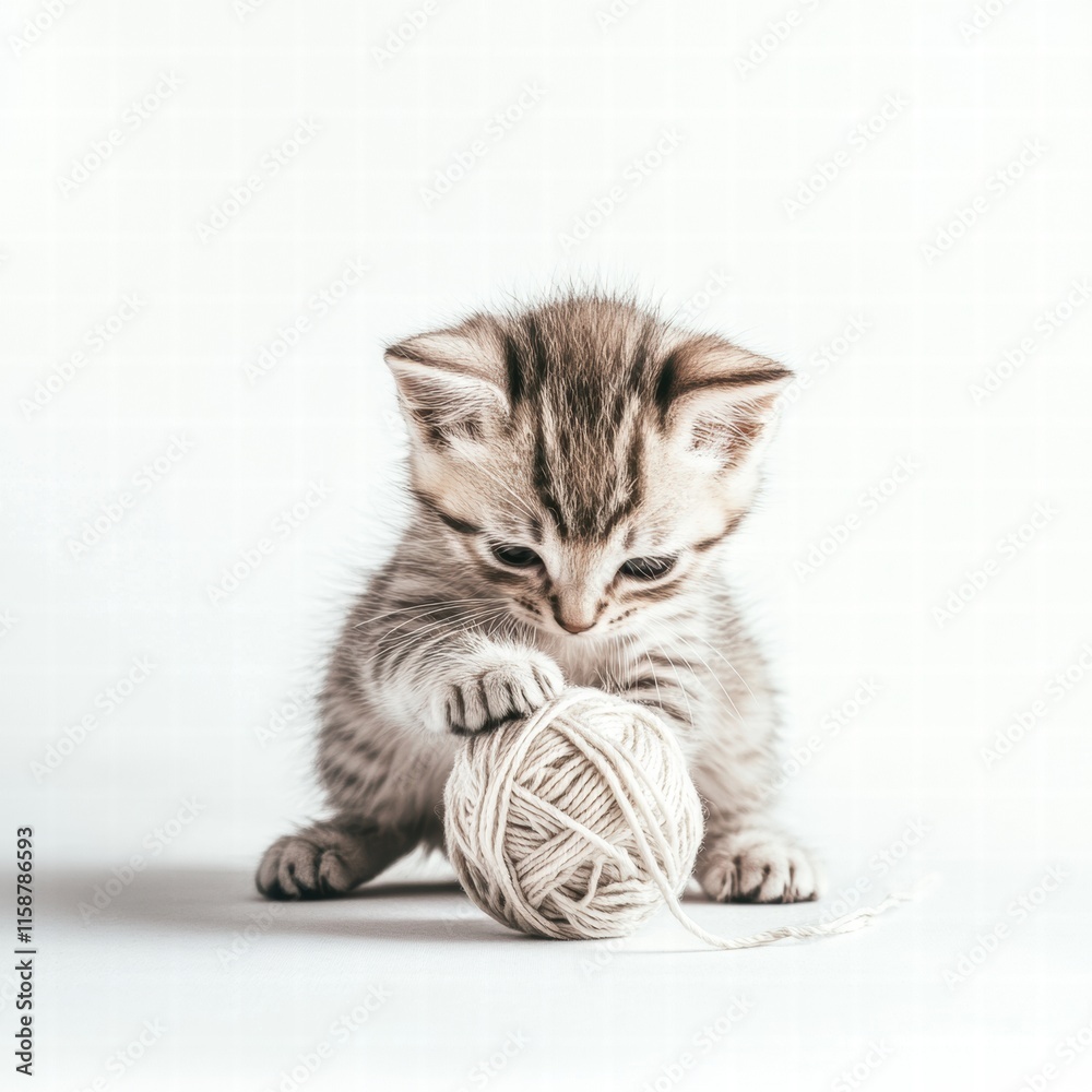 Aufkleber cute kitten enjoys playful moments with a ball of yarn in a bright indoor setting during the afterno