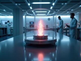 Fototapeta premium Futuristic setup showcasing a thermonuclear fusion experiment in a high-tech laboratory with advanced scientific equipment