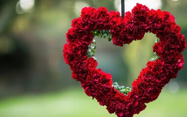 Obraz premium A decorative heart-shaped topiary made from red carnations for valentines day