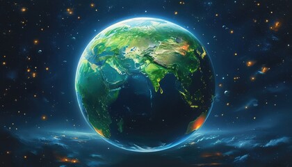 Fototapeta premium Vibrant earth in outer space with copy space