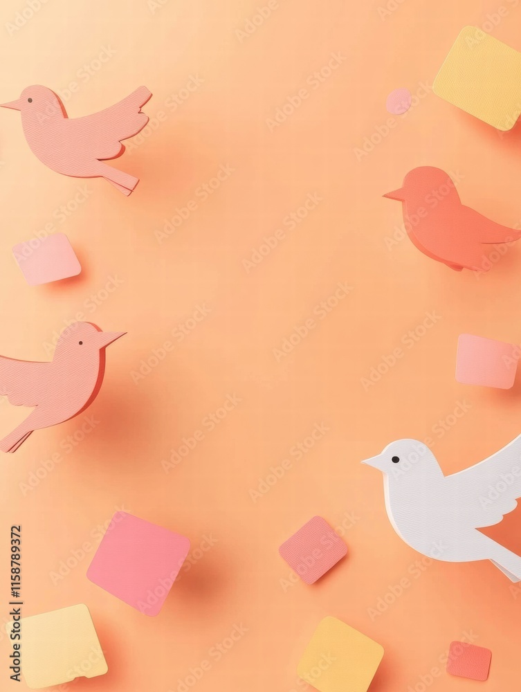 Leinwandbilder colorful paper birds and geometric shapes create a playful and artistic flat lay design for spring t