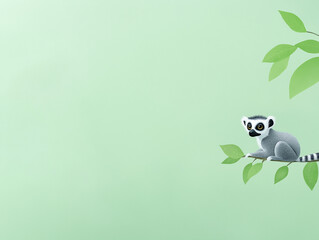 Naklejka premium Discover the Lemur in Its Canopy: Soft Grey and Green Highlights
