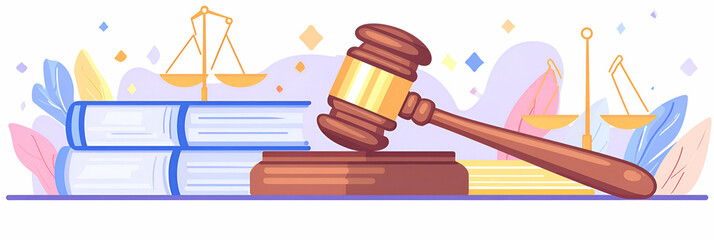 Justice System, Gavel, Scales, and Law Books Symbolize Fair Legal Processes and Impartial Judgments.