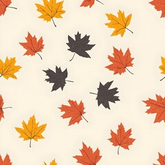 Seamless pattern featuring an array of fall leaves scattered across a clean white background