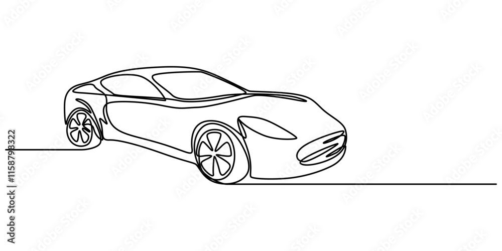 Aufkleber Continuous line drawing of modern car, Abstract small car in continuous line art drawing style. Minimalist black linear sketch isolated on white background vector illustration. Premium pro vector.