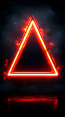 Fiery Triangle Neon Frame, Abstract Inferno Design, Glowing Brightly Against Dark Background.  Surreal, Intense, Dramatic Visual.