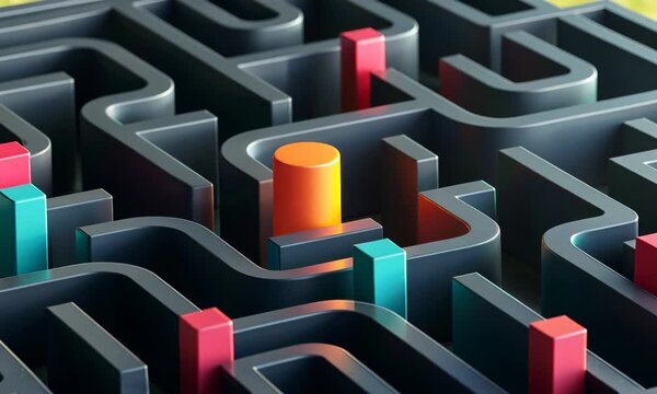 The Journey to Wellness: An Orange Pill on a Colorful Maze