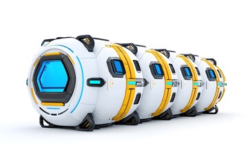 Futuristic Storage Capsules with Blue Windows and White Design