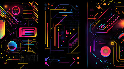 Obraz premium Cyber-inspired dark and neon abstract designs, circuit board background