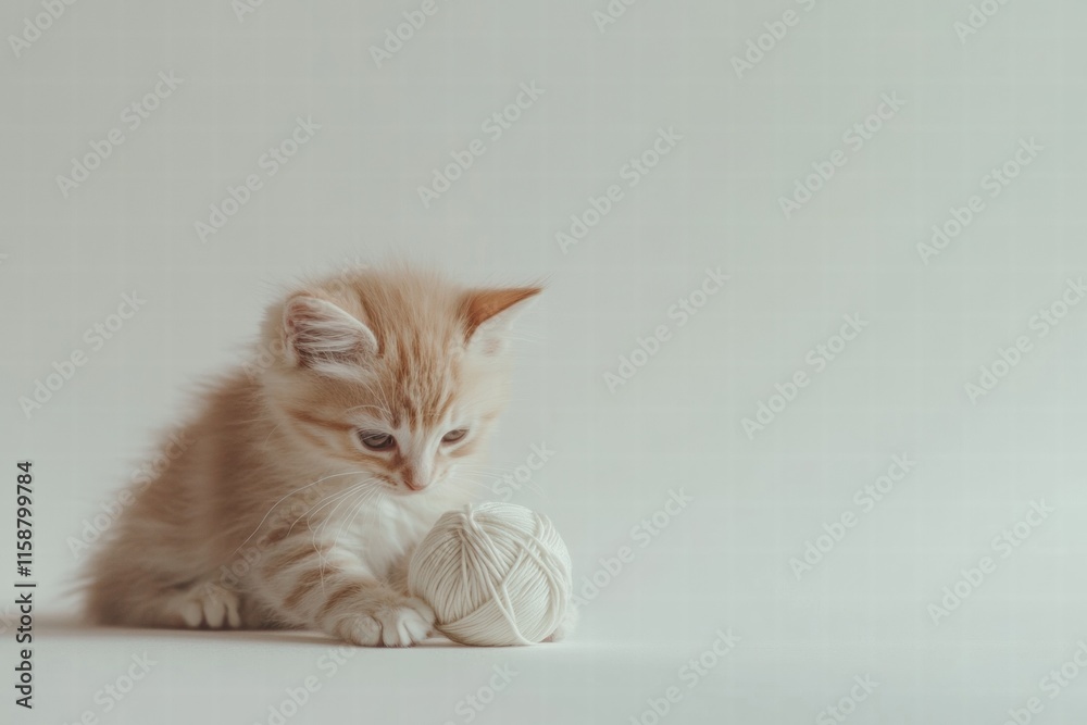 Aufkleber cute kitten curiously playing with a soft ball of yarn in a cozy indoor setting on a sunny afternoon