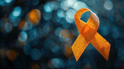Orange awareness ribbon on bokeh background.