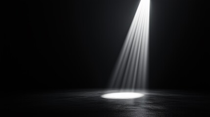 Minimalist beam of light on black background, creating depth through shadows and tranquil composition.