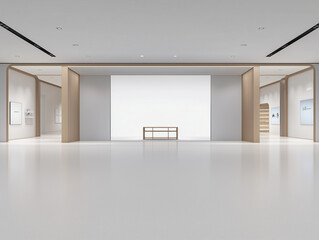 Expansive Showroom Mockup Features Blank Walls, Ideal for Showcasing Innovative Product Displays