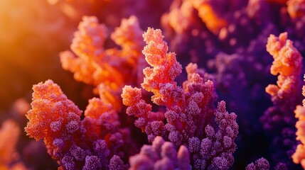 Vibrant coral reef in sunset hues.