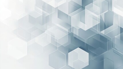 Fototapeta premium Abstract geometric hexagon pattern, white and blue shades, modern digital background, 3D effect, minimalistic design