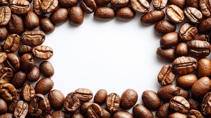 Symmetrical coffee bean frame on white background for creative design projects