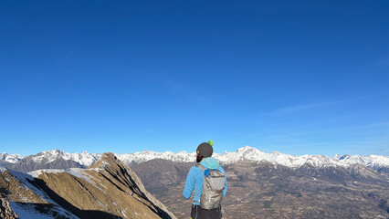 hiker admires snow mountain embracing adventure vast horizon champsaur