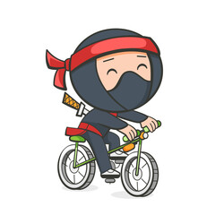 Illustration of a ninja riding a bike in a cute cartoon style.