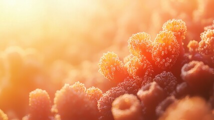 Golden hour coral reef close-up.