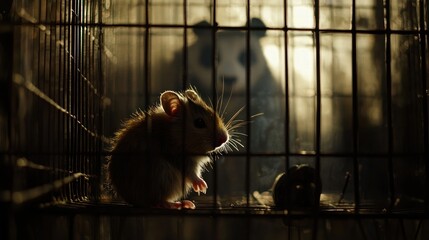 Obraz premium Small rodent in cage, large animal behind.