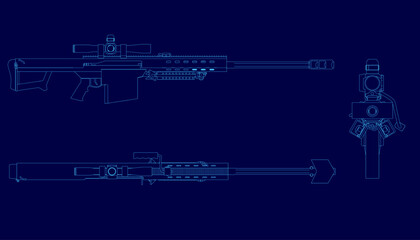 Blue background with guns on it. The guns are blurry and the background is dark. Scene is mysterious and ominous