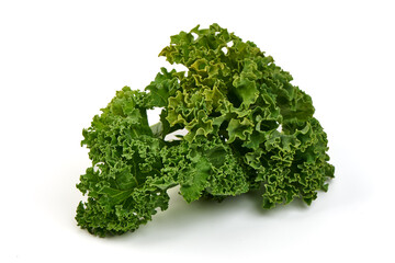 Fototapeta premium Fresh curly kale leaf, isolated on white background.