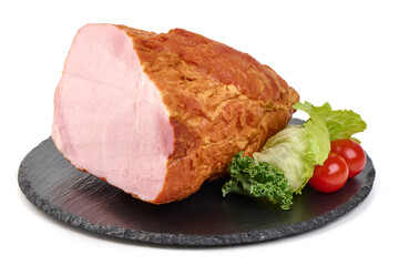 Smoked pork loin, isolated on white background.