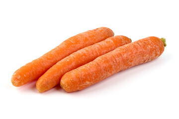 Fresh whole carrots isolated on white background.