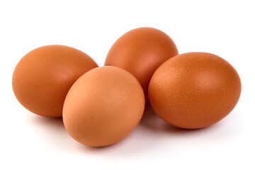 Chicken eggs, isolated on white background.