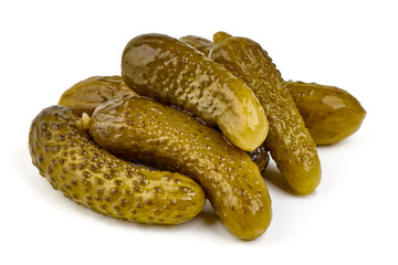 Pickled cucumbers isolated on white background.