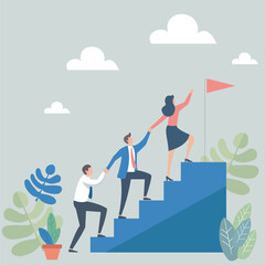 Flat design illustration of businessman collaborating to achieve a target
