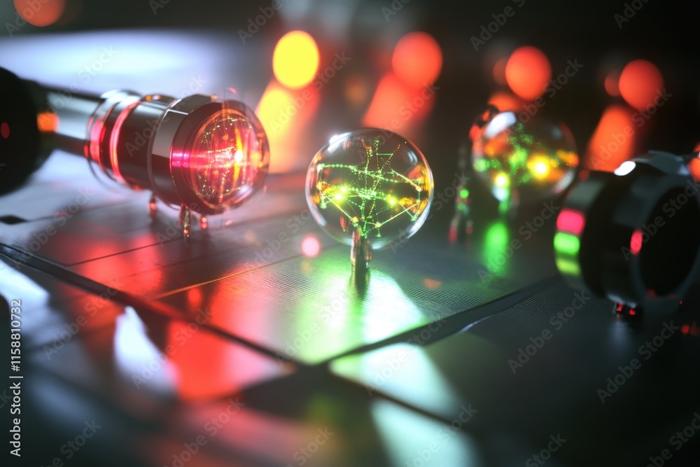 Poster colorful light reflections creating an abstract visual effect in a modern tech setting