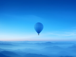 Fototapeta premium Hot Air Balloon Over Valley Rising Up in Breezy Sky Setting for Travel and Scenic Design Projects