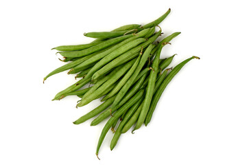 Fresh green beans, organic vegetables, isolated on white background.