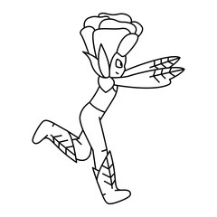 Cute fary tale character flower color line illustration. Pose and emotions of the monster.