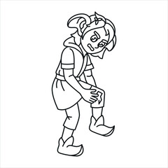 Cute fary tale character running color line illustration. Pose and emotions of the forest elf.