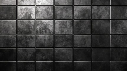 Black Square Tile Texture Grid, Dark Matte Surface Pattern, Ceramic Wall Design, Modern Interior Decor, Abstract Background
