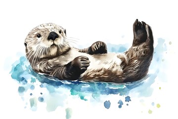 Charming Sea Otter in Watercolor: A Relaxing Coastal Scene