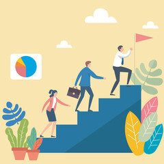 Flat design illustration of businessman collaborating to achieve a target