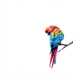 Obraz premium Bright parrot perched on a branch with vibrant colors and ample copy space for creative designs. Generative AI