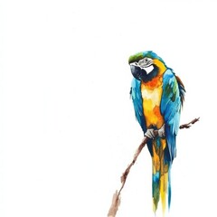 Fototapeta premium Bright parrot perched on a branch with vibrant colors and ample copy space for text integration. Generative AI